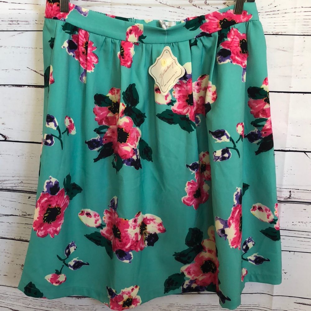 NWT Yellowberry retro turquoise floral‎ skirt